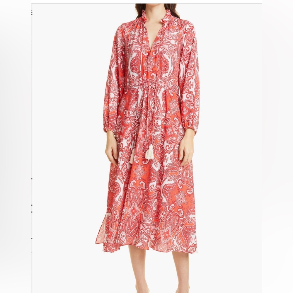 50% off! Cara Cara Tanglewood long sleeve Red Paisley midi Dress